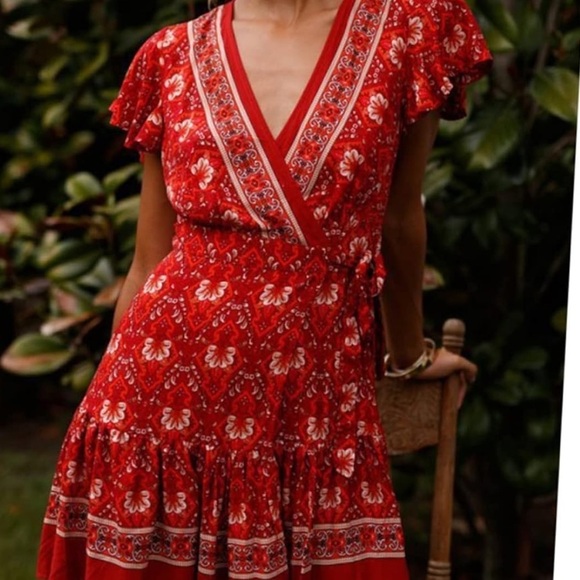 Zesica floral type print wrap dress v-neck short sleeve women’s size L - Picture 16 of 16